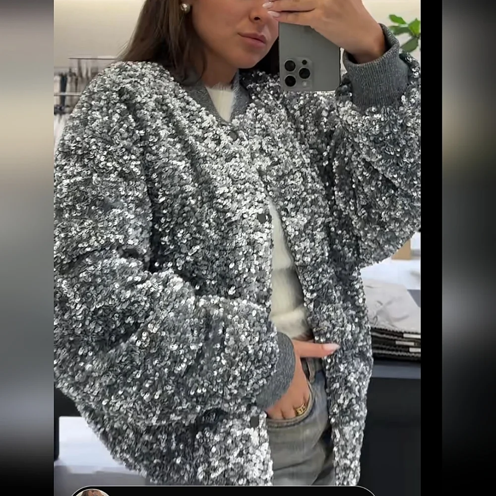 ZARA sequin bomber jacket NWT
